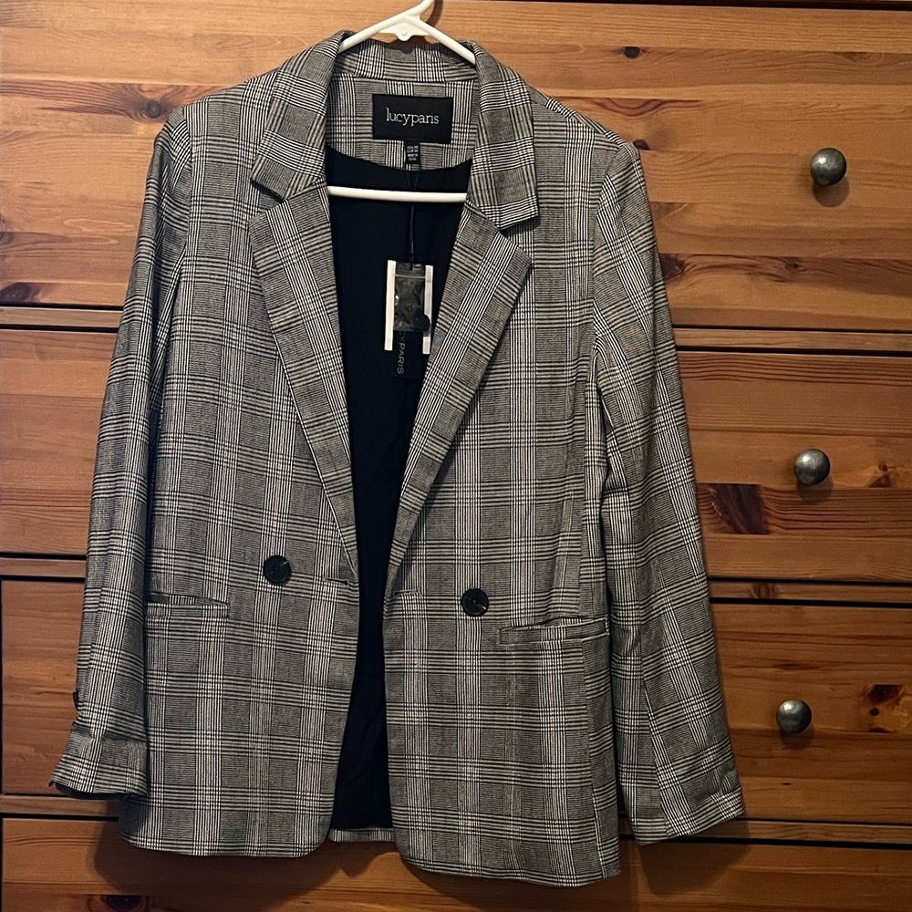Lucy Paris double button grey plaid contemporary tailored Blazer XS NWT - Picture 2 of 15